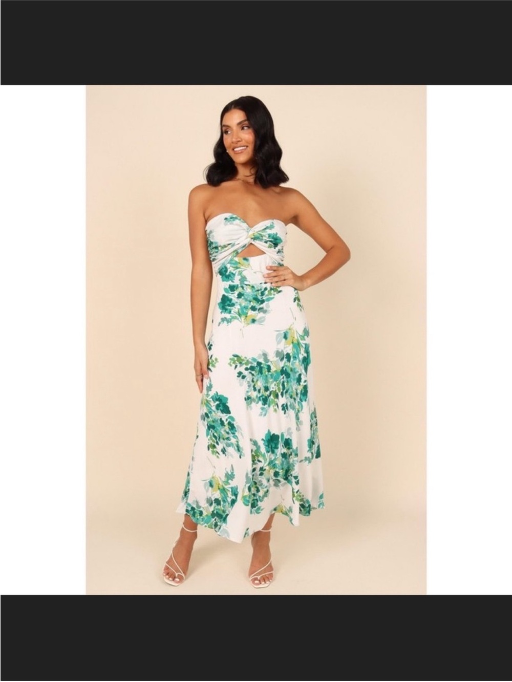 Petal & Pup Strapless Twist Too White Dress with Green & Teal Floral Print